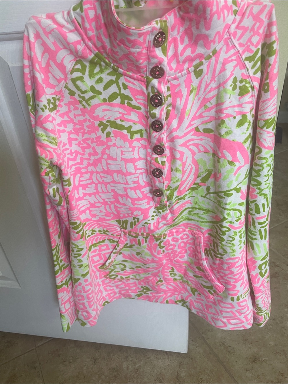Lilly Pulitzer Pink & Green Printed Pullover Henley